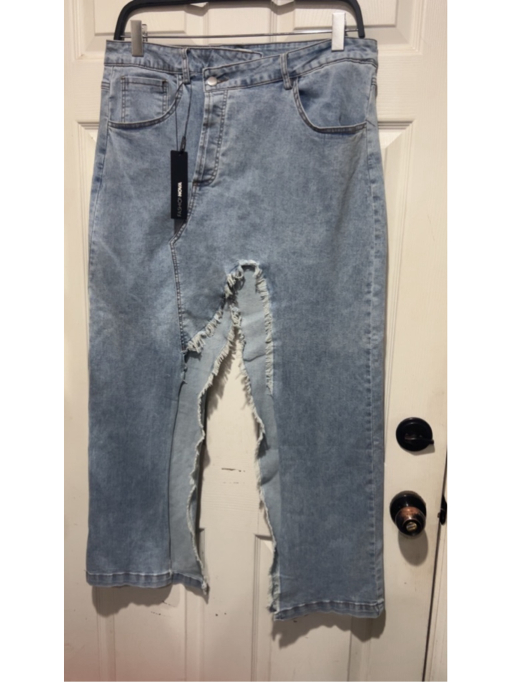 Women's Fashion Nova Plus Light Wash Blue Distressed Denim Maxi Skirt 1X